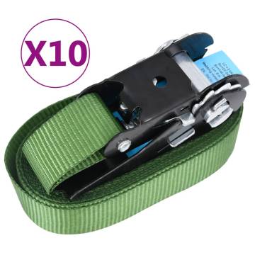 Heavy-Duty Ratchet Tie Down Straps - 10 pcs 800 daN Green