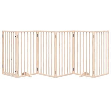 Foldable 6 Panel Dog Gate with Door - 300 cm Poplar Wood