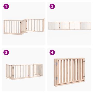 Foldable Dog Gate with Door - 4 Panel - 320 cm Poplar Wood