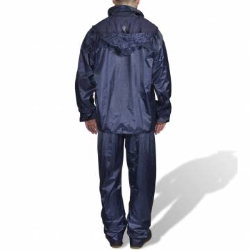 Men's Navy Blue 2-Piece Rain Suit with Hood - L Size