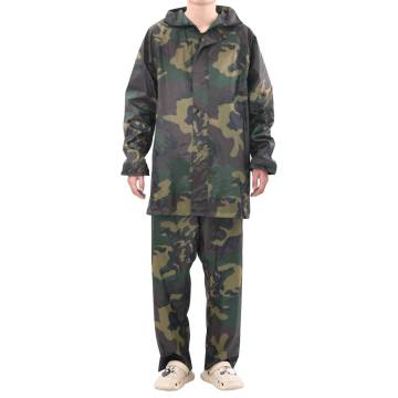 Mens Camo Print 2-Piece Rain Suit with Hood - Lightweight & Durable