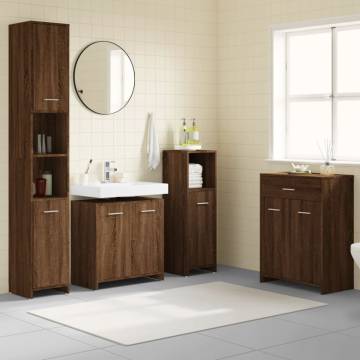 4 Piece Bathroom Furniture Set in Brown Oak - Elegant Storage