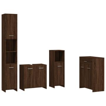 4 Piece Bathroom Furniture Set in Brown Oak - Elegant Storage