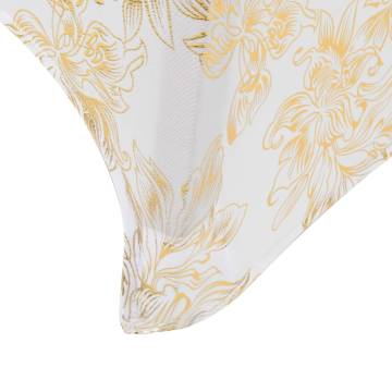 2 pcs Stretch Table Covers 70 cm White with Golden Print