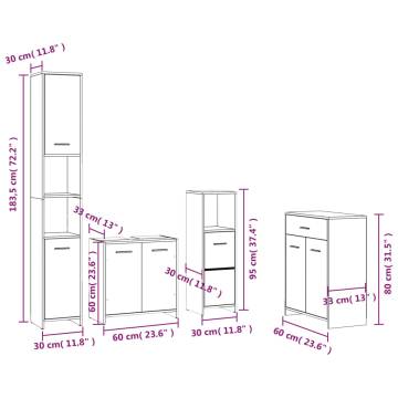 4 Piece Bathroom Furniture Set - Smoked Oak & Engineered Wood