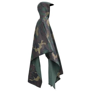 Waterproof Army Rain Poncho for Camping & Hiking - Camouflage