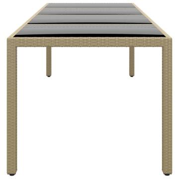 Stylish Garden Table with Glass Top - Beige Poly Rattan