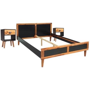 Elegant Bed Frame with Bedside Cabinets in Solid Acacia Wood