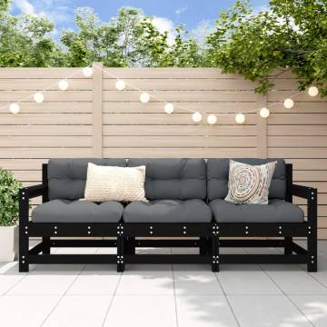 3 Piece Garden Lounge Set - Black Solid Wood Pine | HipoMarket