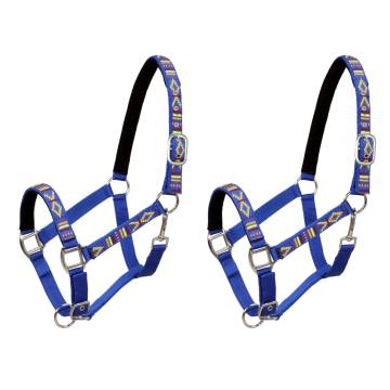 Head Collars for Horses - 2 pcs Nylon Full Size Blue