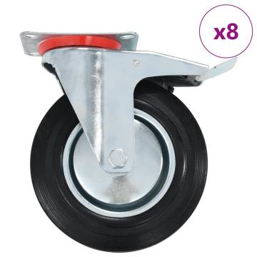 8 Pcs Swivel Casters 200 mm with Double Brakes - Hipomarket