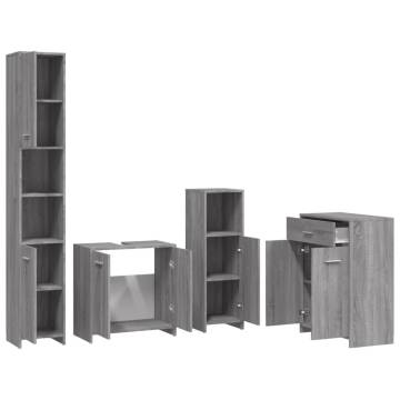 4 Piece Grey Sonoma Engineered Wood Bathroom Furniture Set