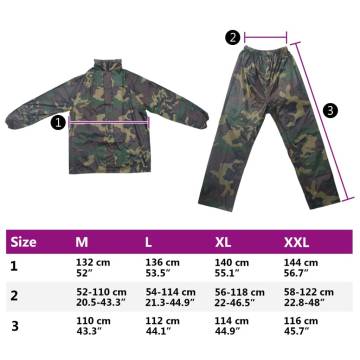 Mens Camo Print 2-Piece Rain Suit with Hood XL - Hipomarket