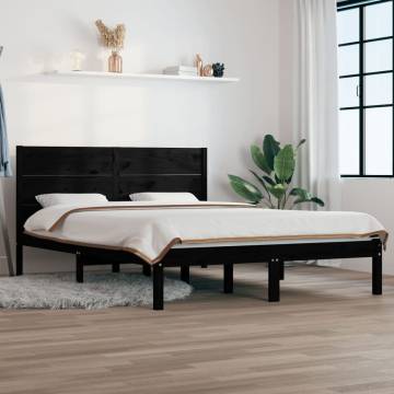 Bed Frame Black Solid Wood Pine 140x200 cm - Hipomarket