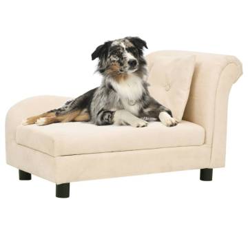 Stylish Dog Sofa with Pillow - Cream Plush 83x44x44 cm