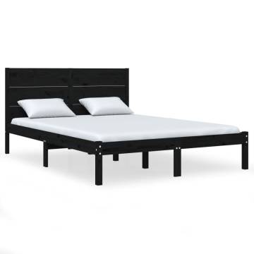 Bed Frame Black Solid Wood Pine 140x200 cm - Hipomarket