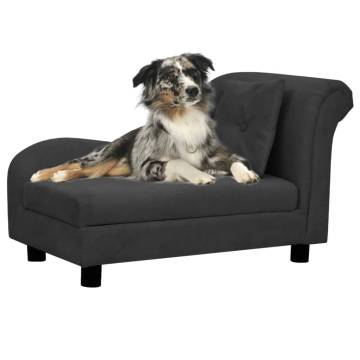 Dog Sofa with Pillow - Black Plush Pet Bed 83x44x44 cm