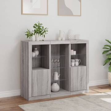 Modern Sideboards with LED Lights - 3 pcs Grey Sonoma