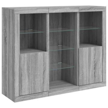 Modern Sideboards with LED Lights - 3 pcs Grey Sonoma