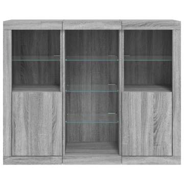 Modern Sideboards with LED Lights - 3 pcs Grey Sonoma