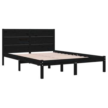 Bed Frame Black Solid Wood Pine 140x200 cm - Hipomarket