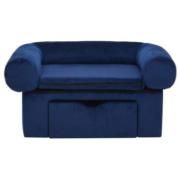 Dog Sofa with Drawer - Blue Plush | 75x50x38 cm