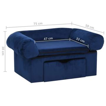 Dog Sofa with Drawer - Blue Plush | 75x50x38 cm