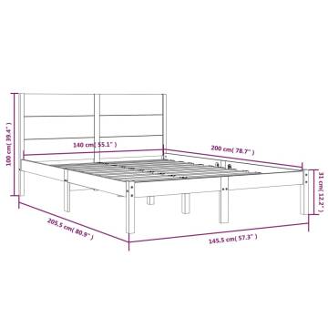 Bed Frame Black Solid Wood Pine 140x200 cm - Hipomarket