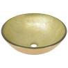 Bathroom Sink with Tap & Push Drain - Gold Tempered Glass