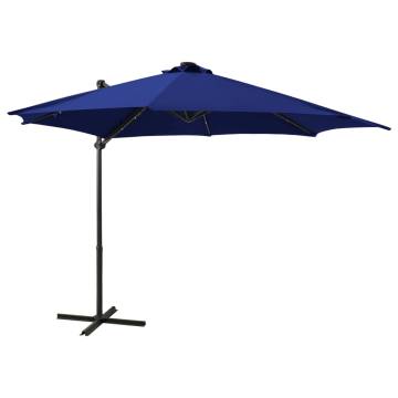 Azure Blue Cantilever Umbrella with LED Lights - 300 cm