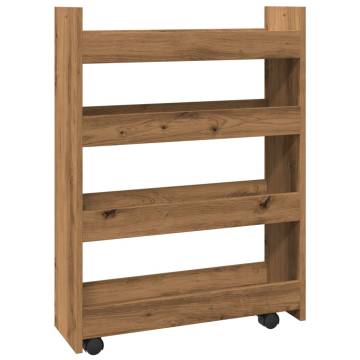 Narrow Storage Trolley - 4 Tier Artisian Oak | Hipo Market