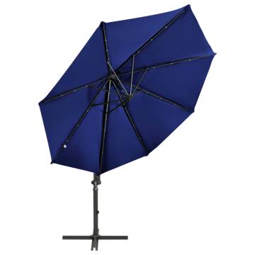 Azure Blue Cantilever Umbrella with LED Lights - 300 cm