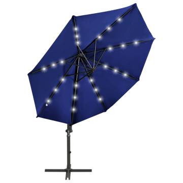 Azure Blue Cantilever Umbrella with LED Lights - 300 cm