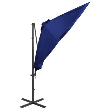 Azure Blue Cantilever Umbrella with LED Lights - 300 cm