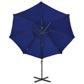 Azure Blue Cantilever Umbrella with LED Lights - 300 cm