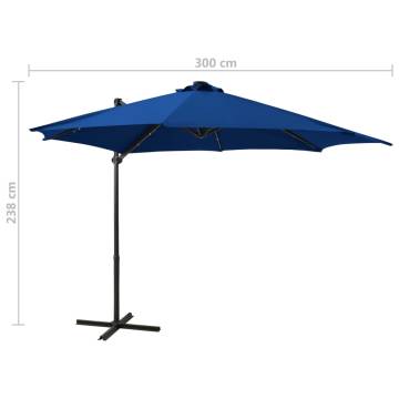 Azure Blue Cantilever Umbrella with LED Lights - 300 cm