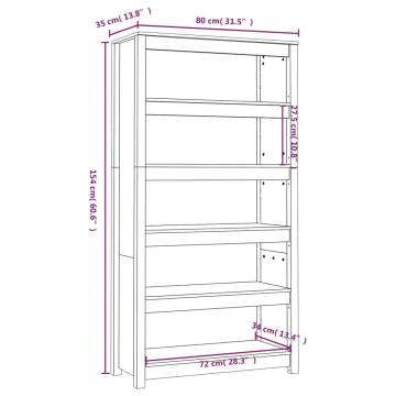 Book Cabinet Grey 80x35x154 cm - Solid Pine Wood Storage