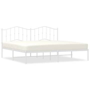 Elegant White Metal Bed Frame with Headboard - 193x203 cm