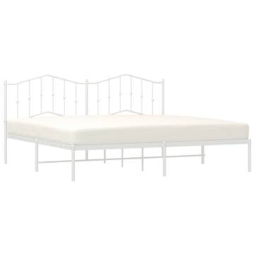 Elegant White Metal Bed Frame with Headboard - 193x203 cm