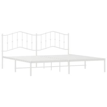 Elegant White Metal Bed Frame with Headboard - 193x203 cm