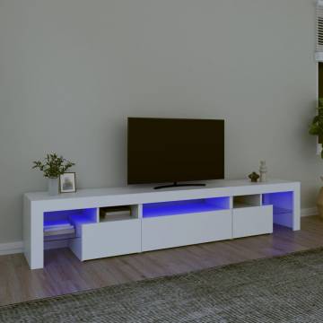 Stylish TV Cabinet with LED Lights - White 215x36.5x40 cm