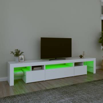 Stylish TV Cabinet with LED Lights - White 215x36.5x40 cm