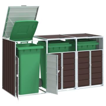 Stylish Wheelie Bin Storage for Triple Bins - Brown Steel