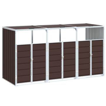 Stylish Wheelie Bin Storage for Triple Bins - Brown Steel