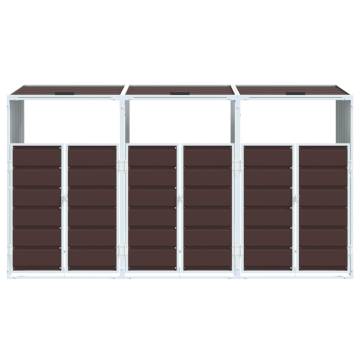 Stylish Wheelie Bin Storage for Triple Bins - Brown Steel