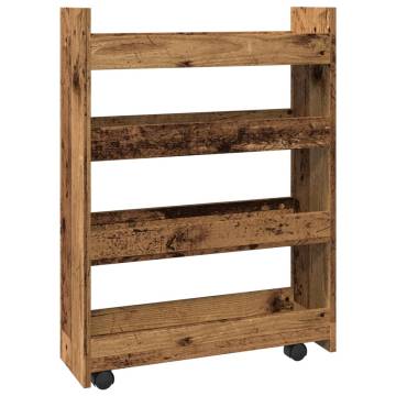 Narrow Storage Trolley 4 Tier - Old Wood | Hipomarket