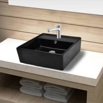 Stylish Black Square Ceramic Bathroom Sink Basin Faucet