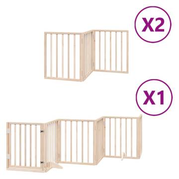 Foldable Dog Gate with Door - 12 Panels, 600 cm Poplar Wood