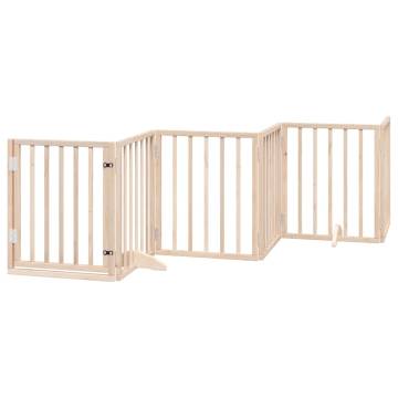 Foldable Dog Gate with Door - 12 Panels, 600 cm Poplar Wood