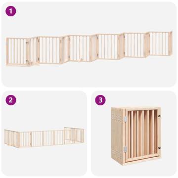 Foldable Dog Gate with Door - 12 Panels, 600 cm Poplar Wood